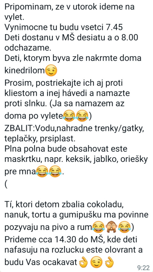 Pani učiteľka informuje